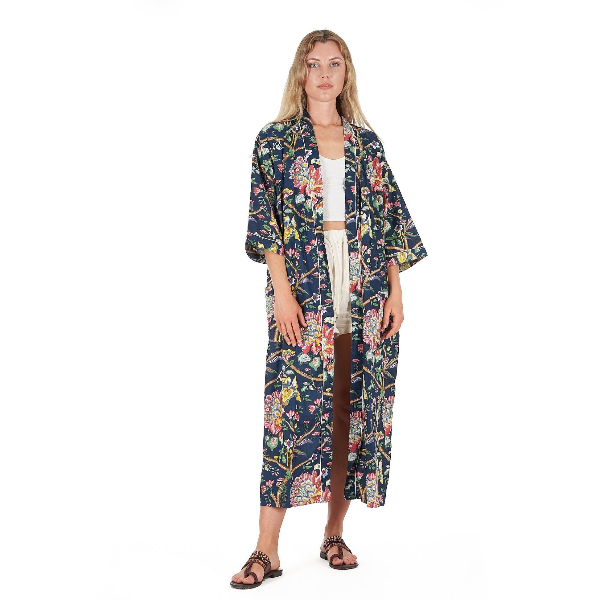 'Nocturnal Botanics' 100% Cotton Kimono Robe