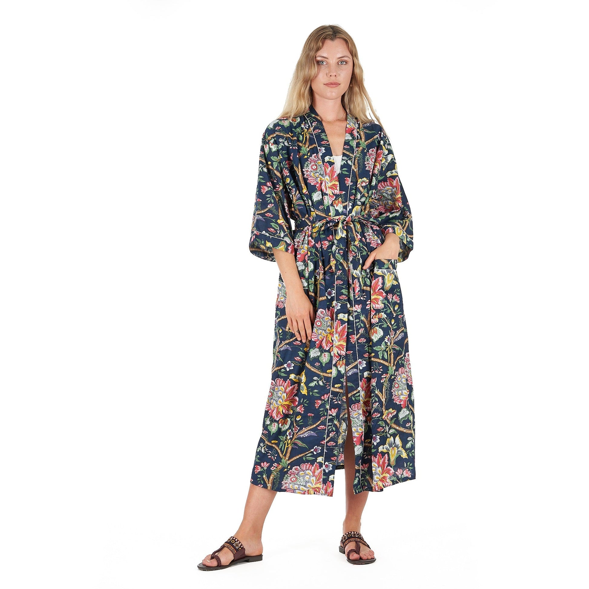 'Nocturnal Botanics' 100% Cotton Kimono Robe