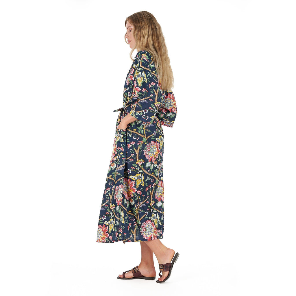 'Nocturnal Botanics' 100% Cotton Kimono Robe
