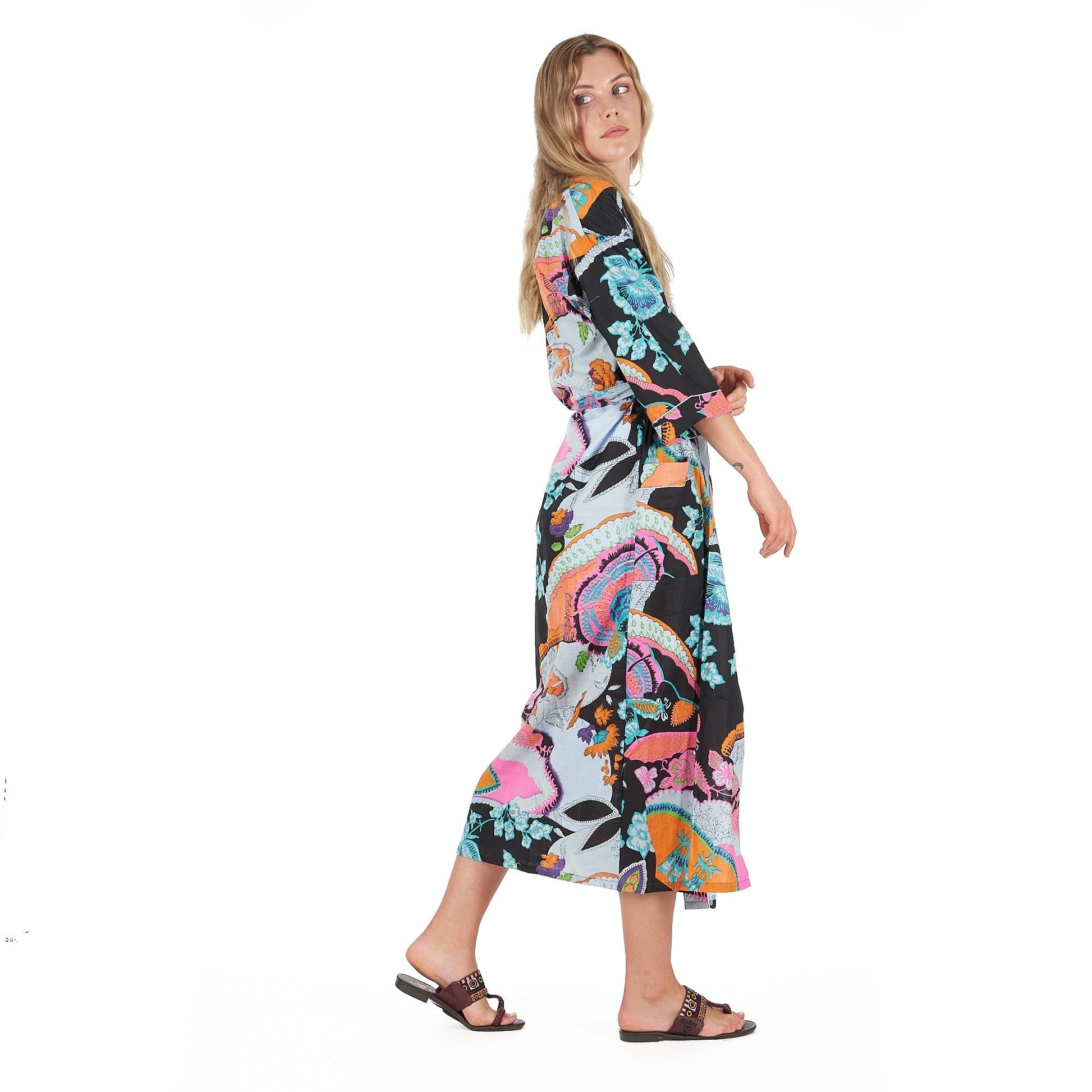 'Moonlit Flora" 100% Cotton Kimono Robe