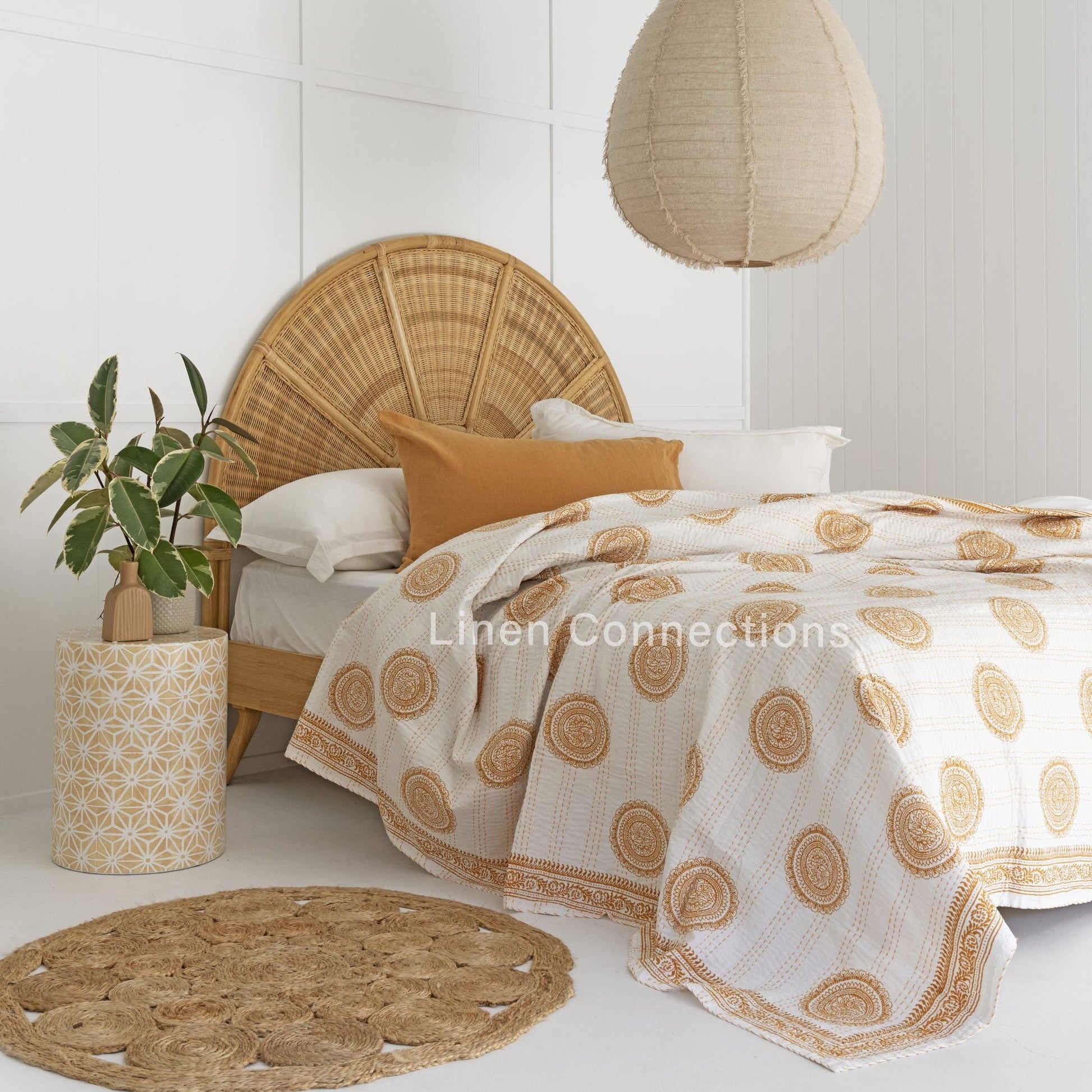 Linen Connections Indian Kantha Quilt - White Amber