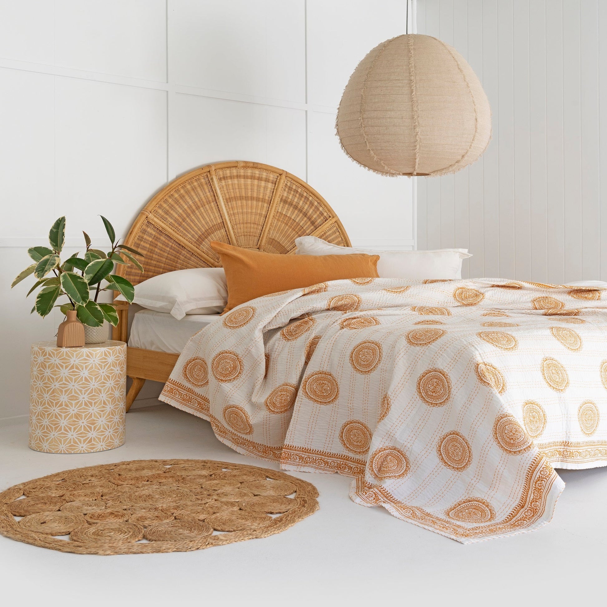 Linen Connections Indian Kantha Quilt - White Opal