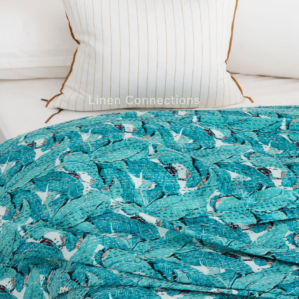 Linen Connections Indian Kantha Quilt - Green Hush