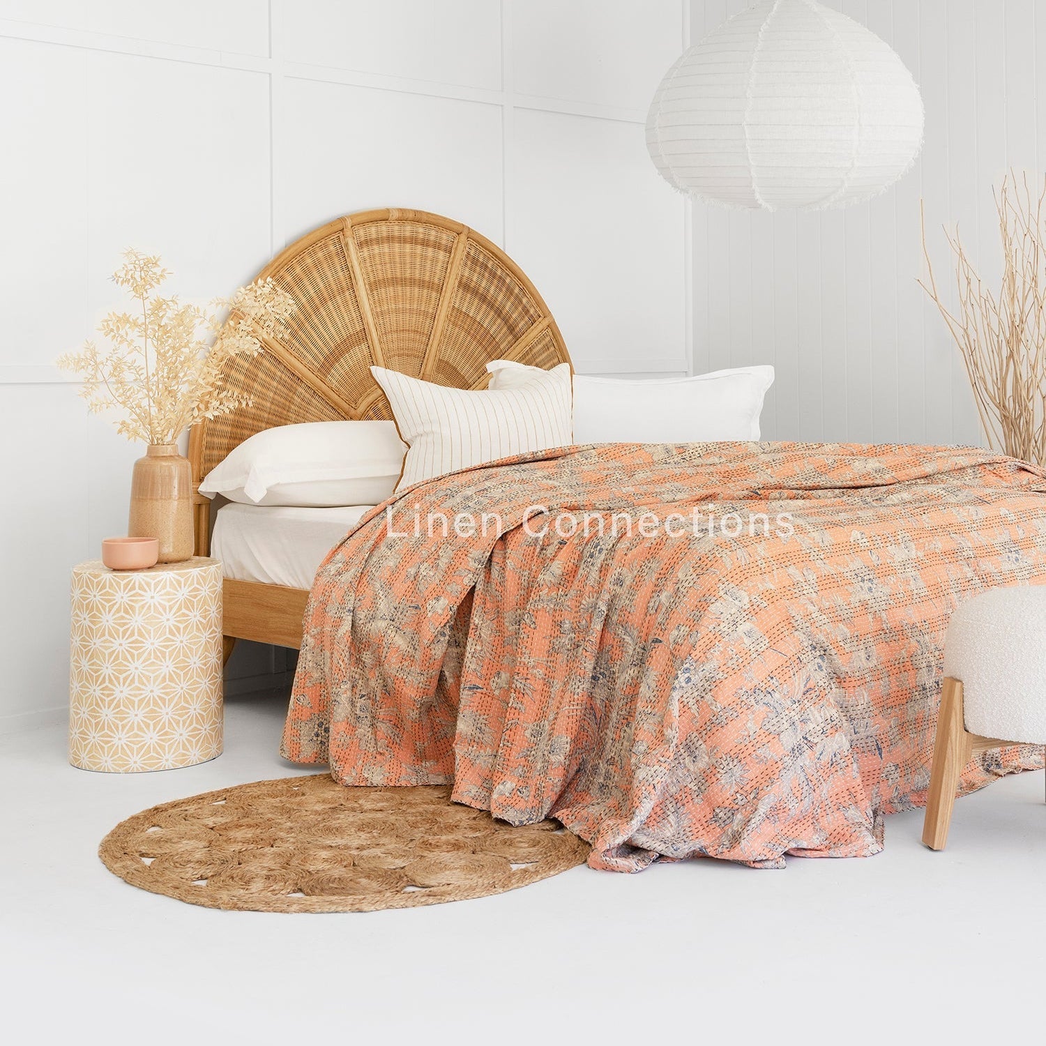 Linen Connections Indian Kantha Quilt - Orange Wish