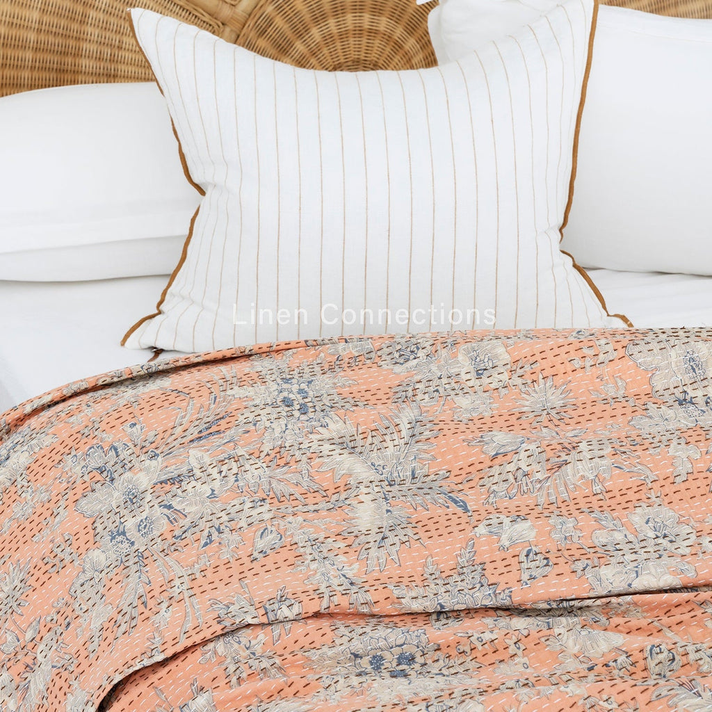 Linen Connections Indian Kantha Quilt - Orange Wish