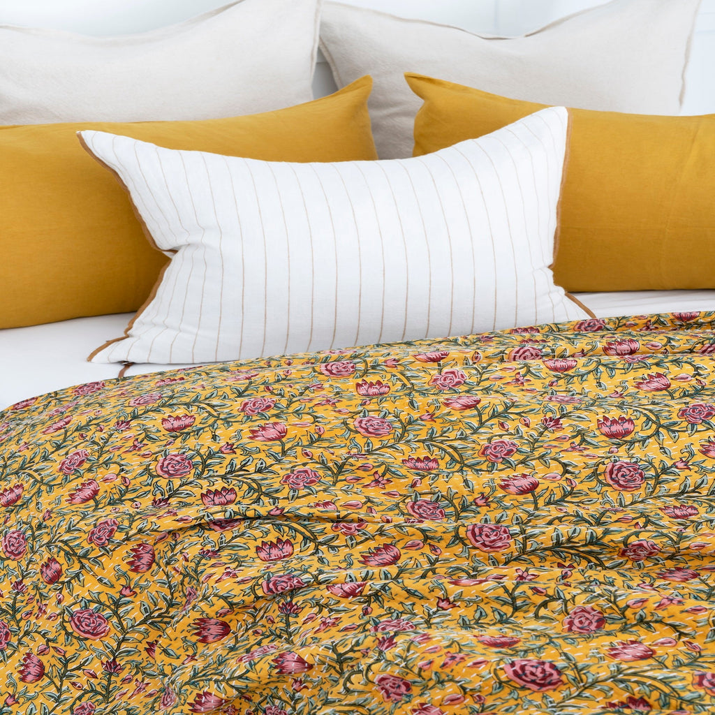 Linen Connections Indian Kantha Quilt - Honey Yellow