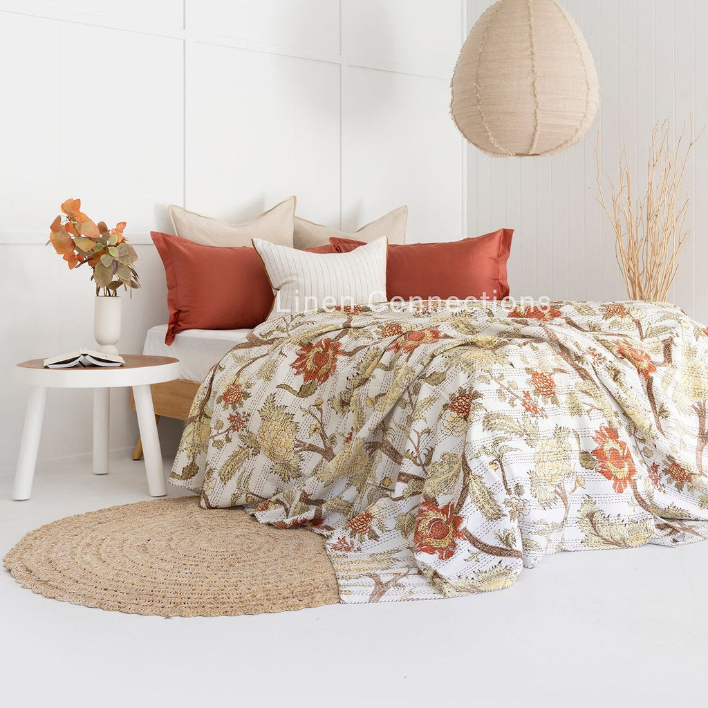 Linen Connections Indian Kantha Quilt - Spiritual Tree