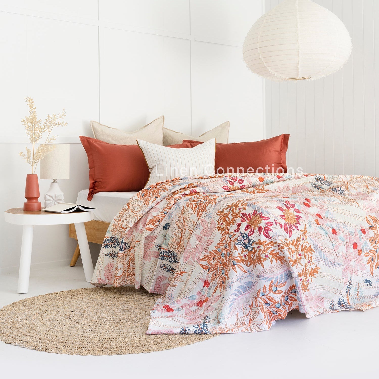 Linen Connections Indian Kantha Quilt - White Pastures