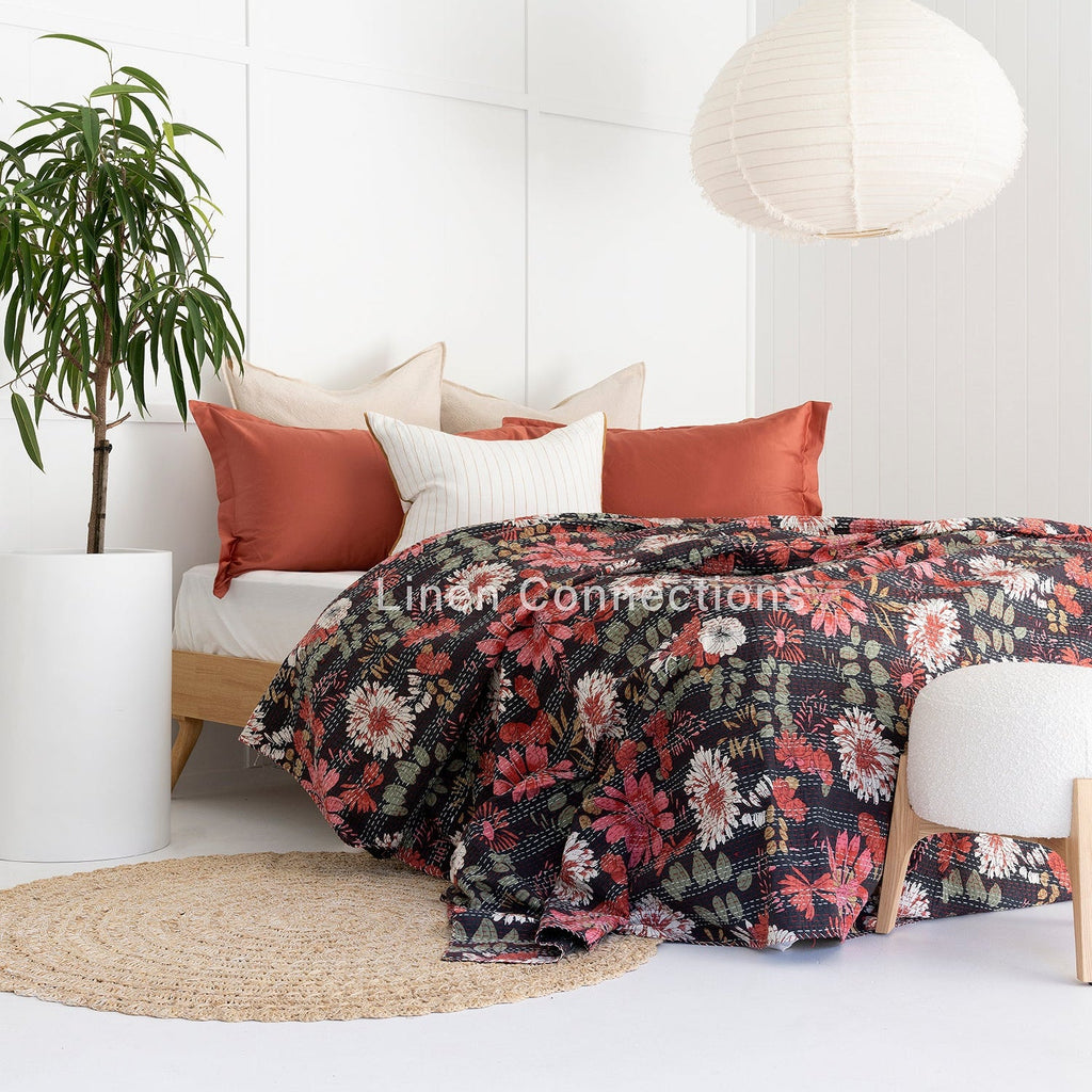 Linen Connections Indian Kantha Quilt - Meadows