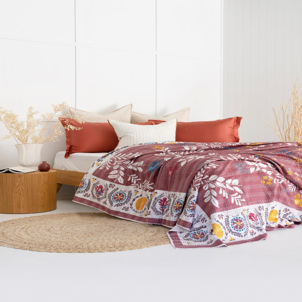 Linen Connections Indian Kantha Quilt - Red Bath