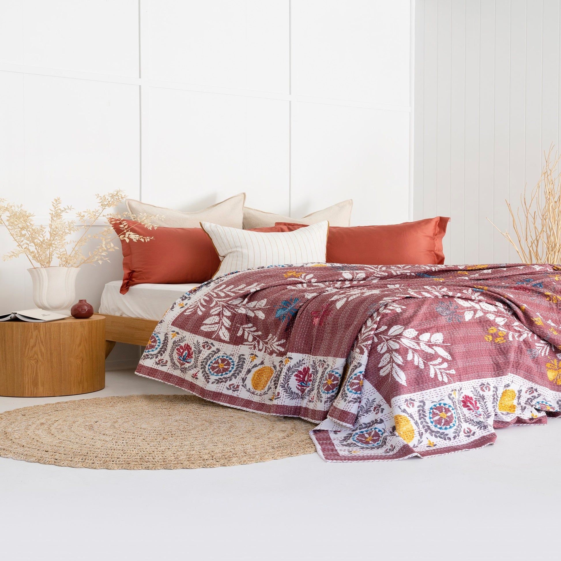 Linen Connections Indian Kantha Quilt - Red Bath