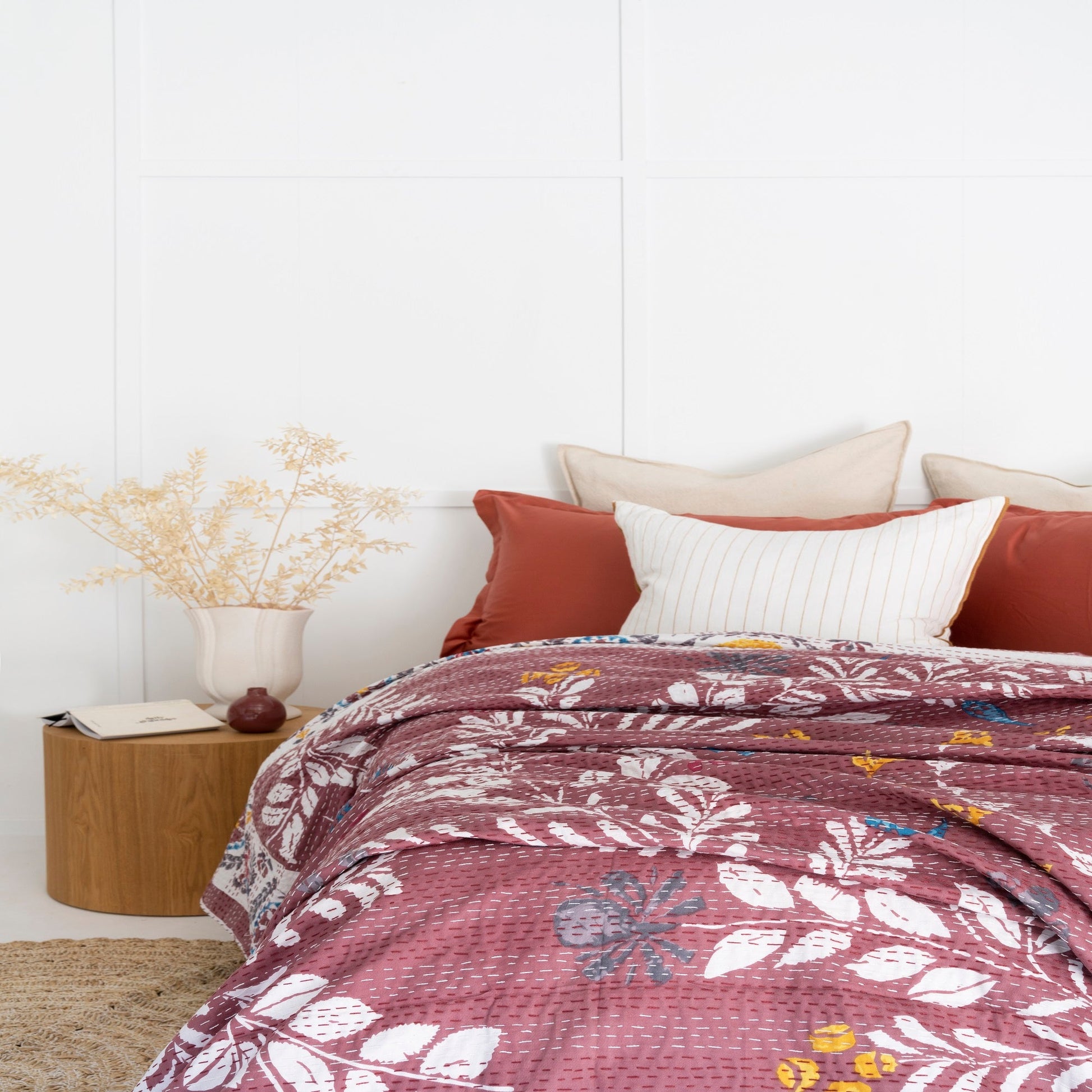 Linen Connections Indian Kantha Quilt - Red Bath