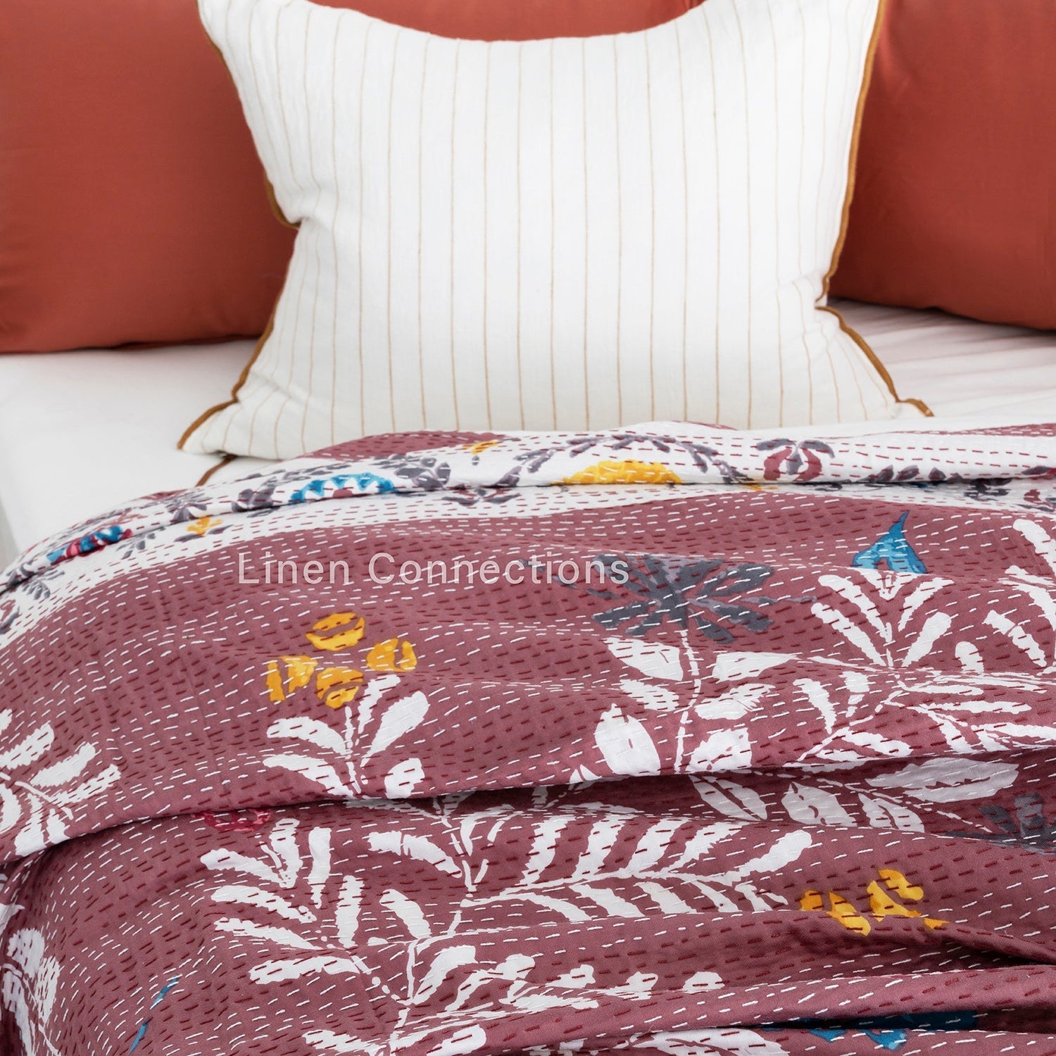 Linen Connections Indian Kantha Quilt - Red Bath