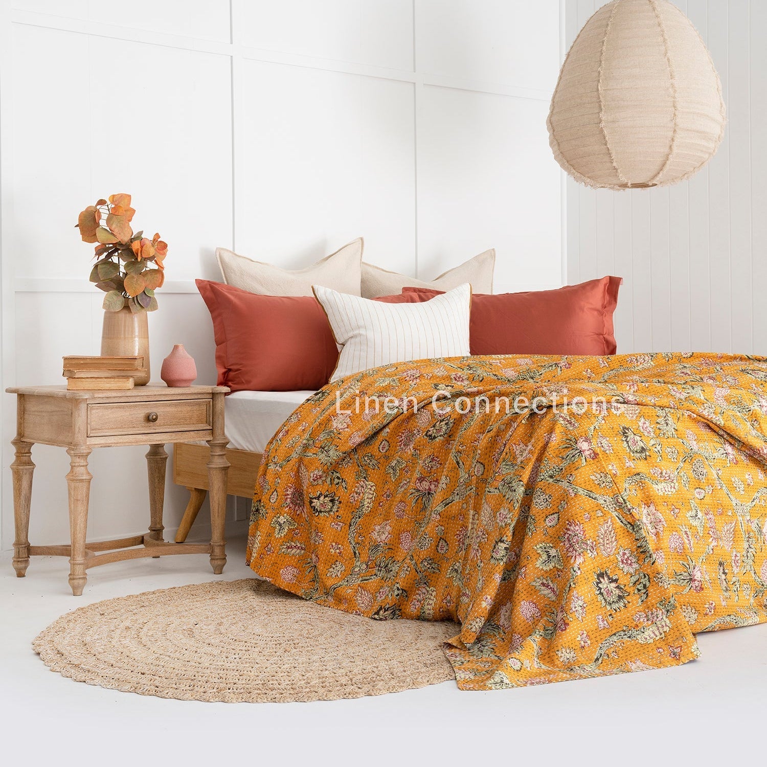 Linen Connections Indian Kantha Quilt - Mustard