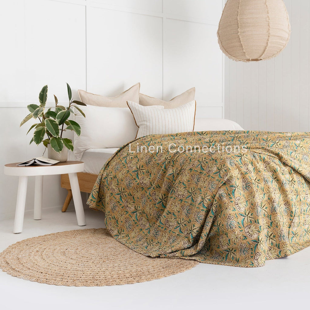 Linen Connections Indian Kantha Quilt - Citrus