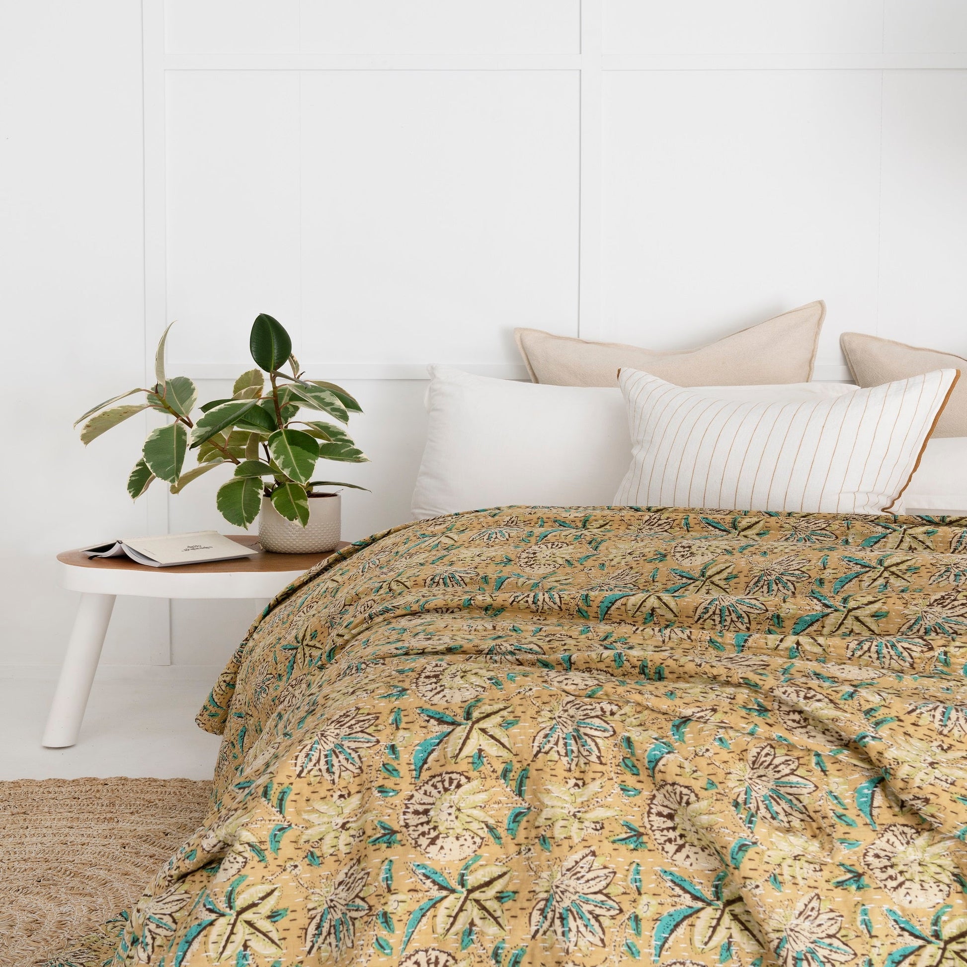 Linen Connections Indian Kantha Quilt - Mustard Haze