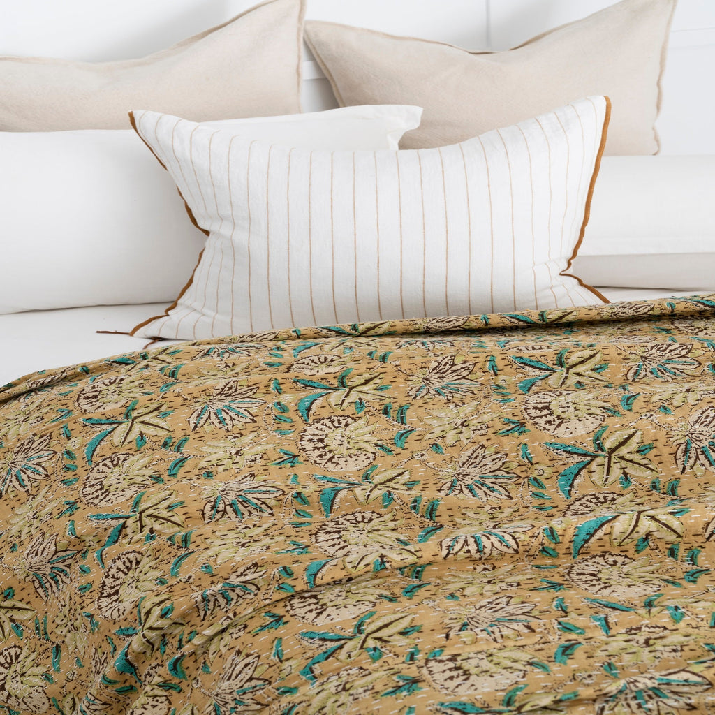 Linen Connections Indian Kantha Quilt - Mustard Haze