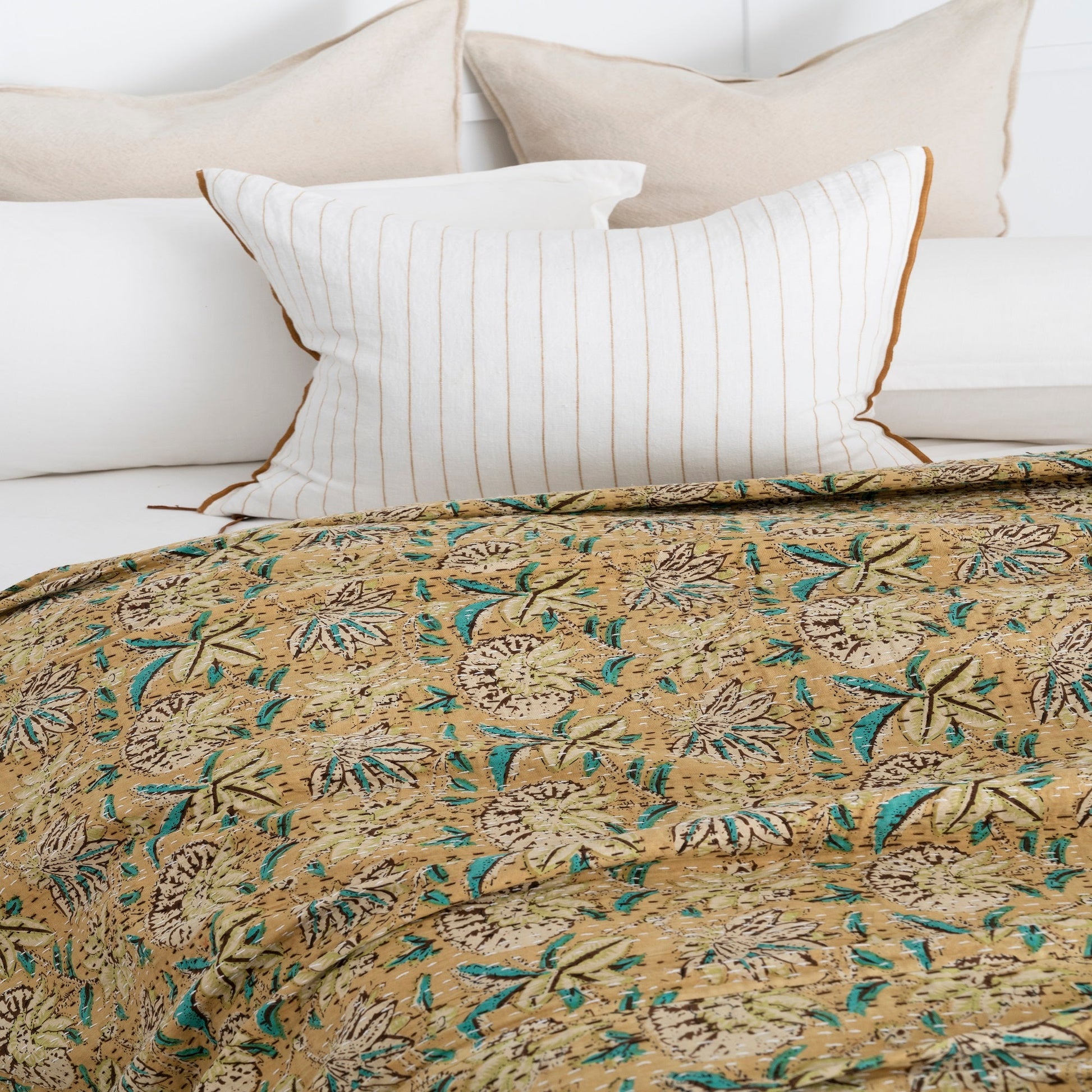 Linen Connections Indian Kantha Quilt - Mustard Haze