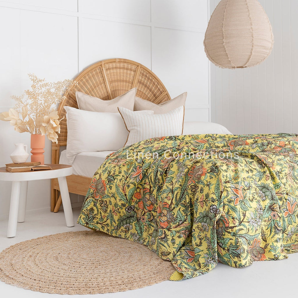 Linen Connections Indian Kantha Quilt - Amber Glow