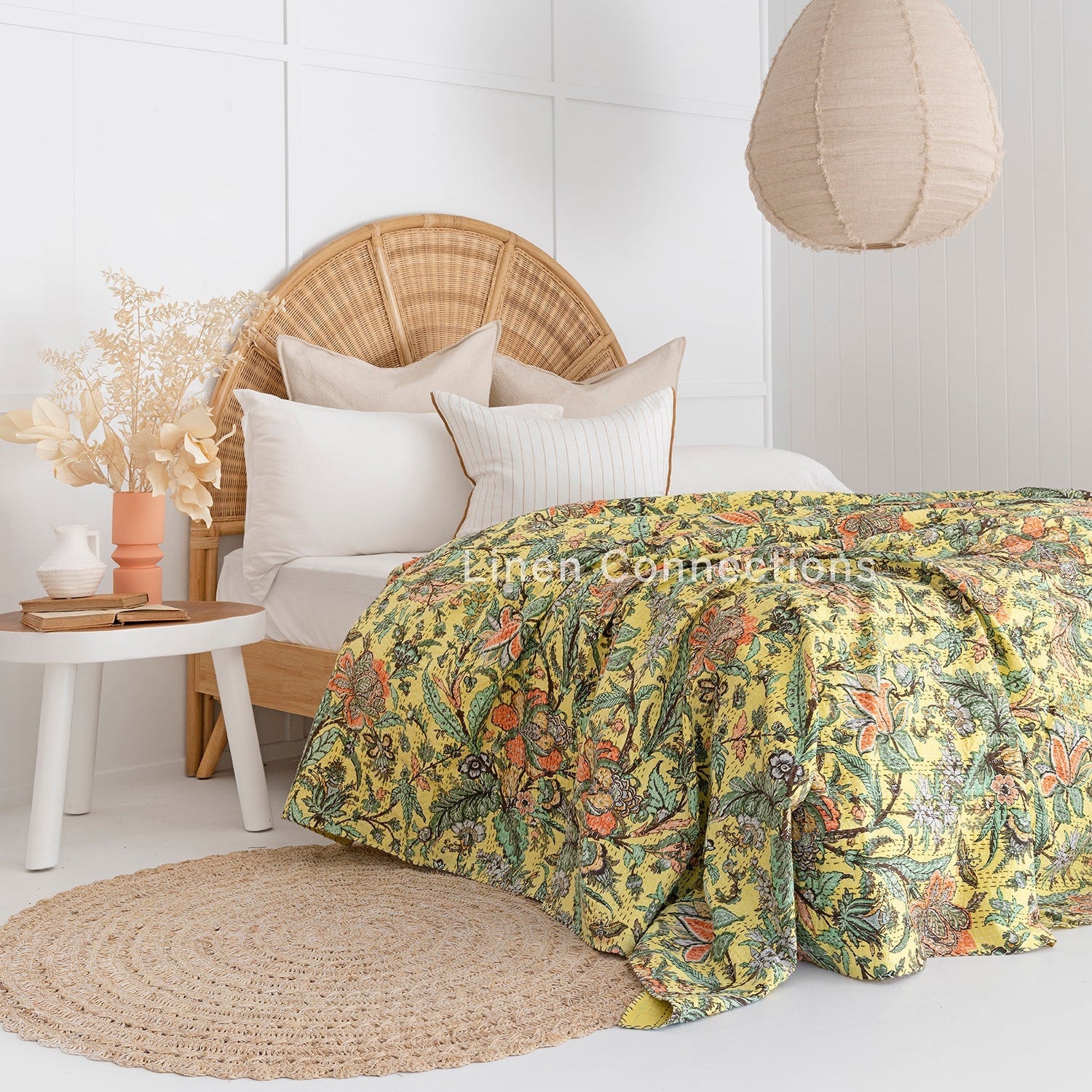 Linen Connections Indian Kantha Quilt - Amber Glow