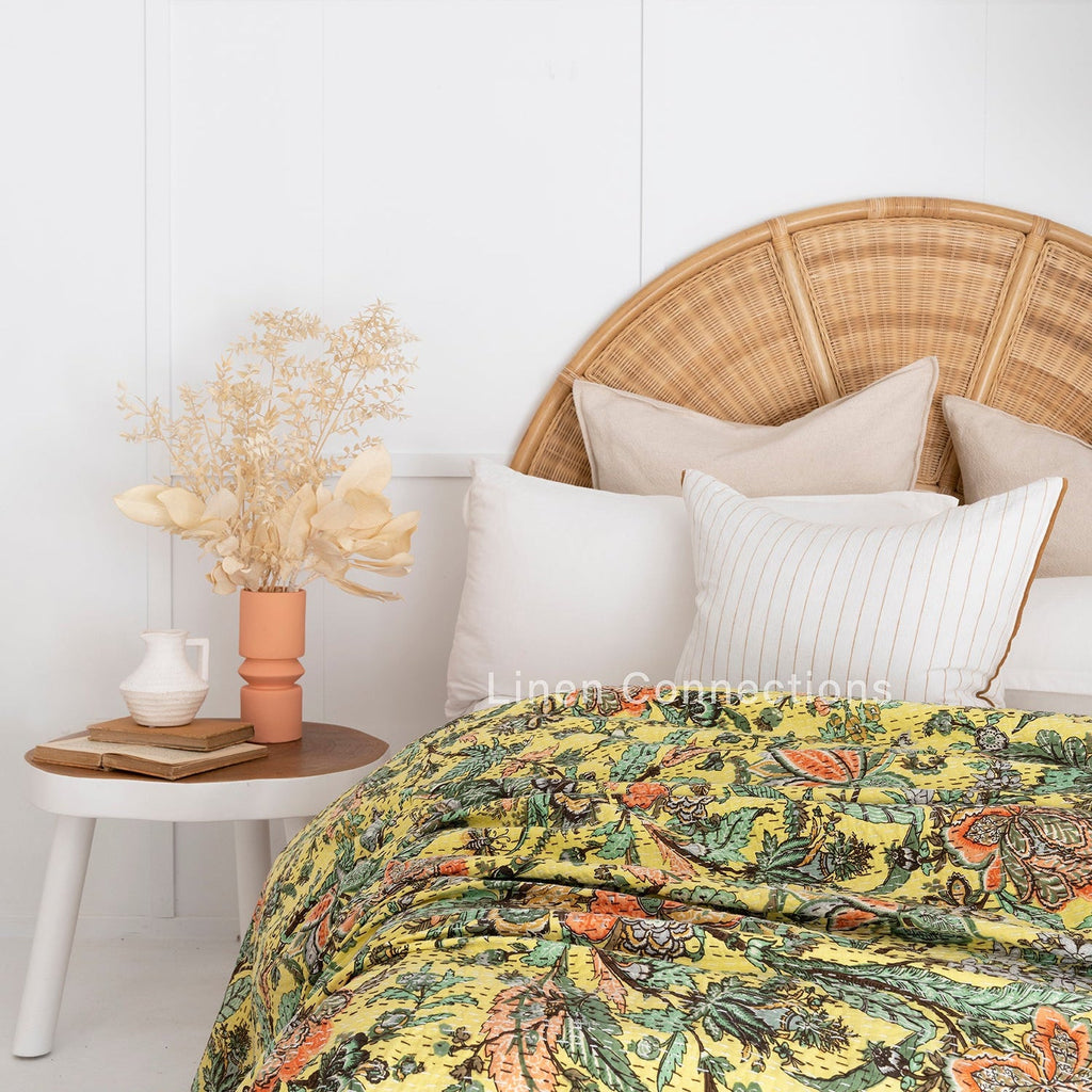 Linen Connections Indian Kantha Quilt - Amber Glow