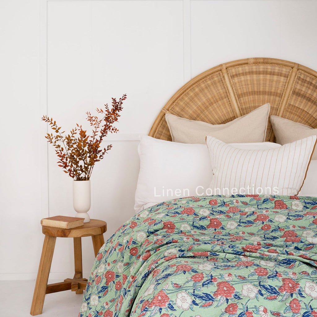 Linen Connections Indian Kantha Quilt - Blue Heaven