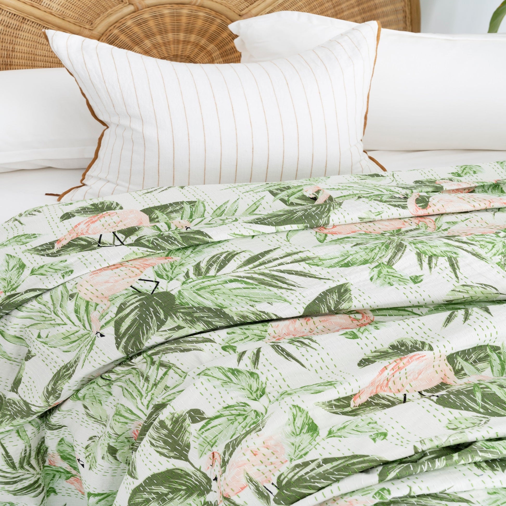 Linen Connections Indian Kantha Quilt - Flamingo