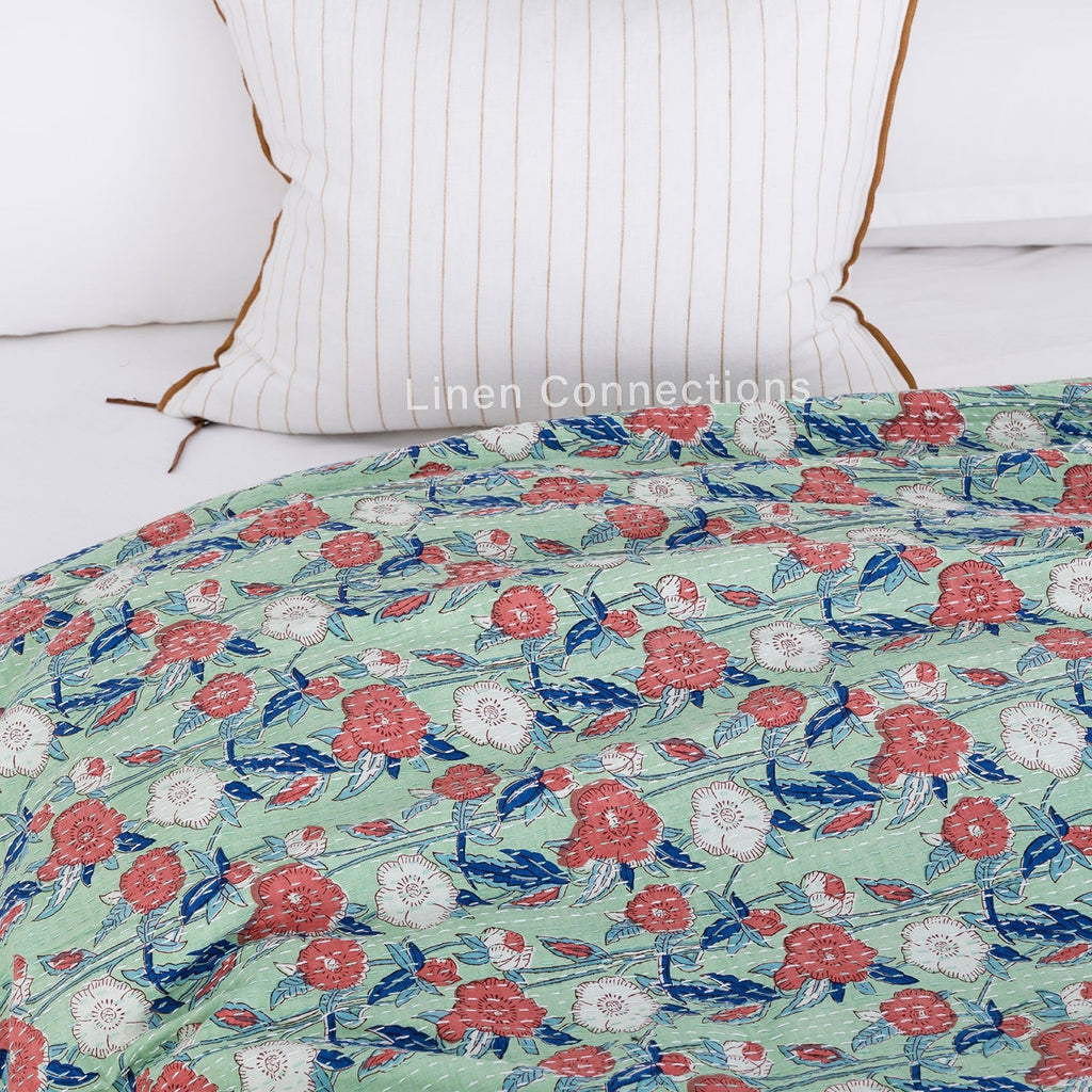 Linen Connections Indian Kantha Quilt - Blue Heaven