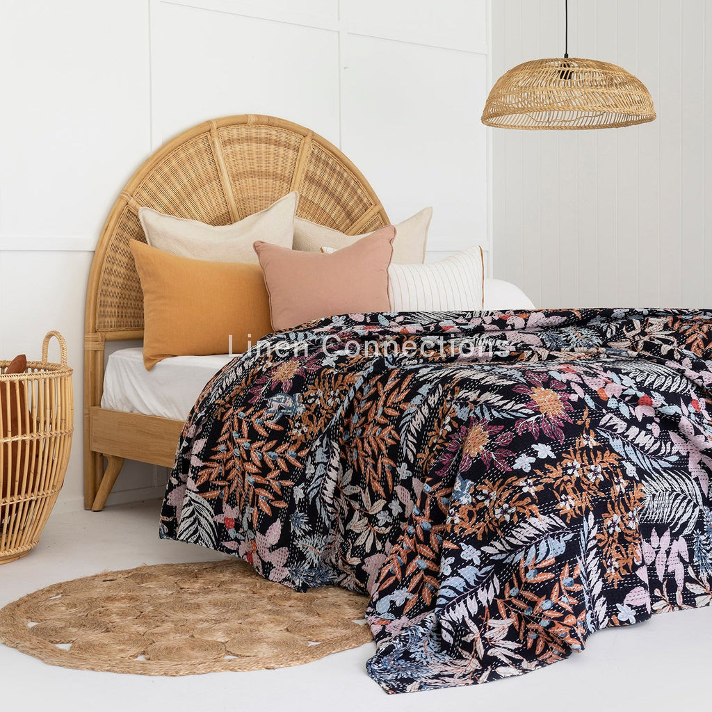 Linen Connections Indian Kantha Quilt - Black pastures