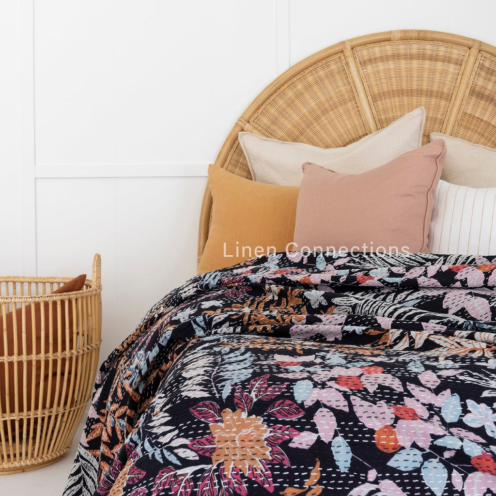 Linen Connections Indian Kantha Quilt - Black pastures
