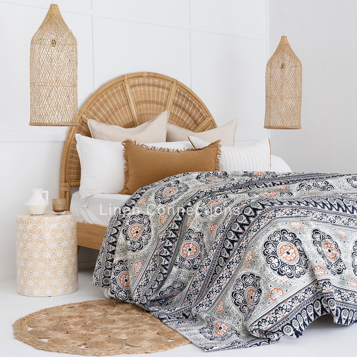 Linen Connections Indian Kantha Quilt - Sapphire