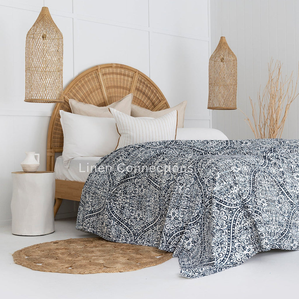 Linen Connections Indian Kantha Quilt - Blue Stone