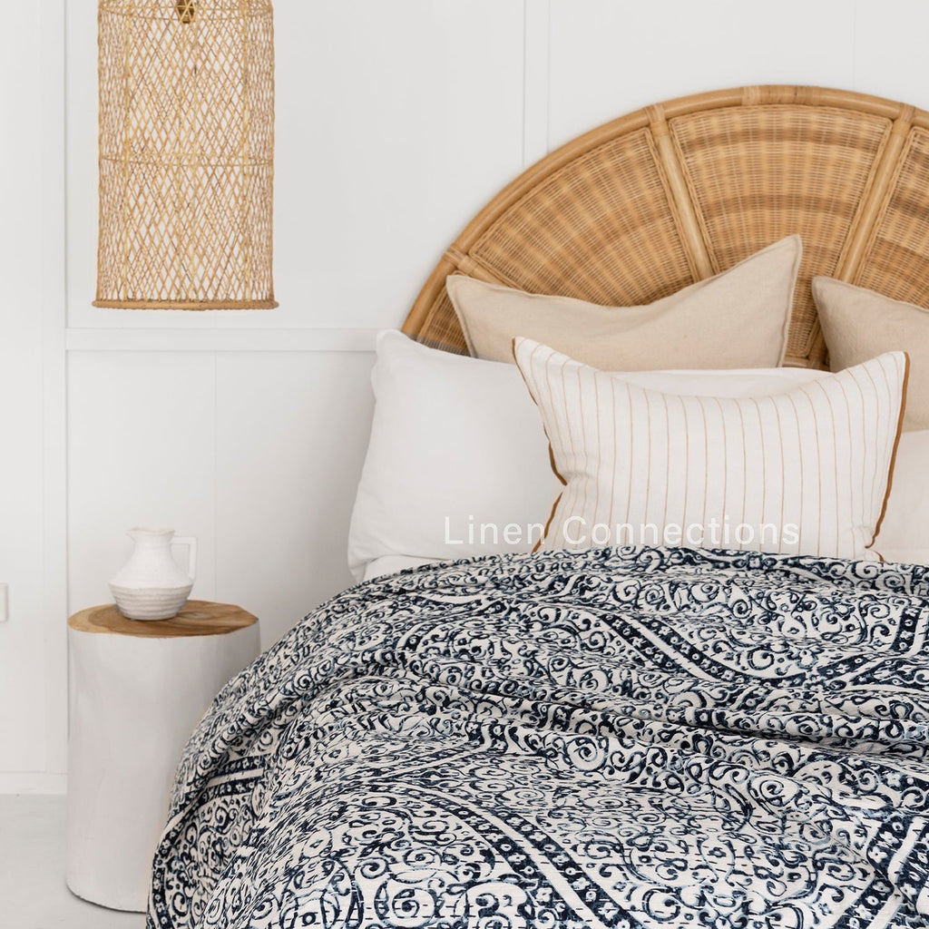 Linen Connections Indian Kantha Quilt - Blue Stone