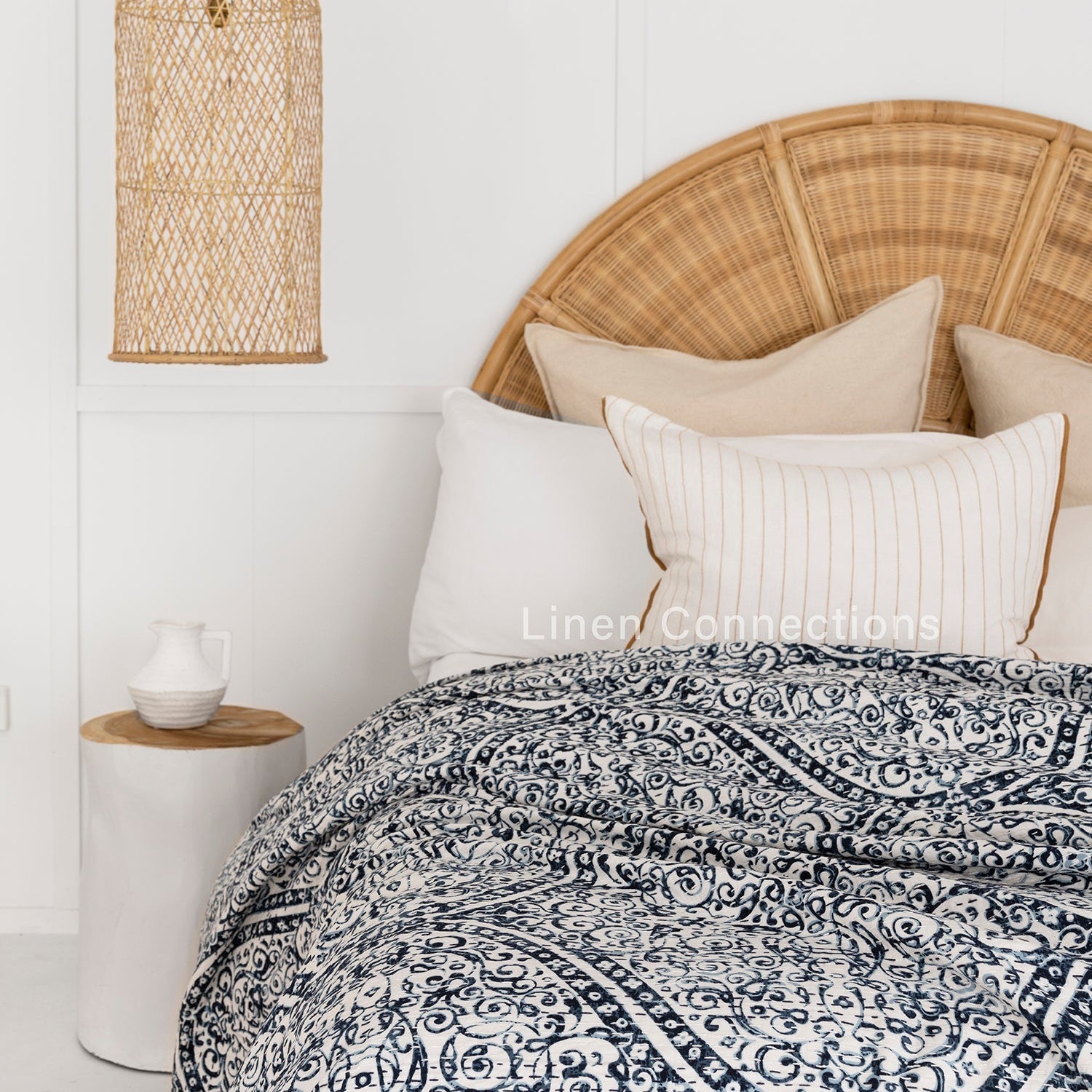 Linen Connections Indian Kantha Quilt - Blue Stone