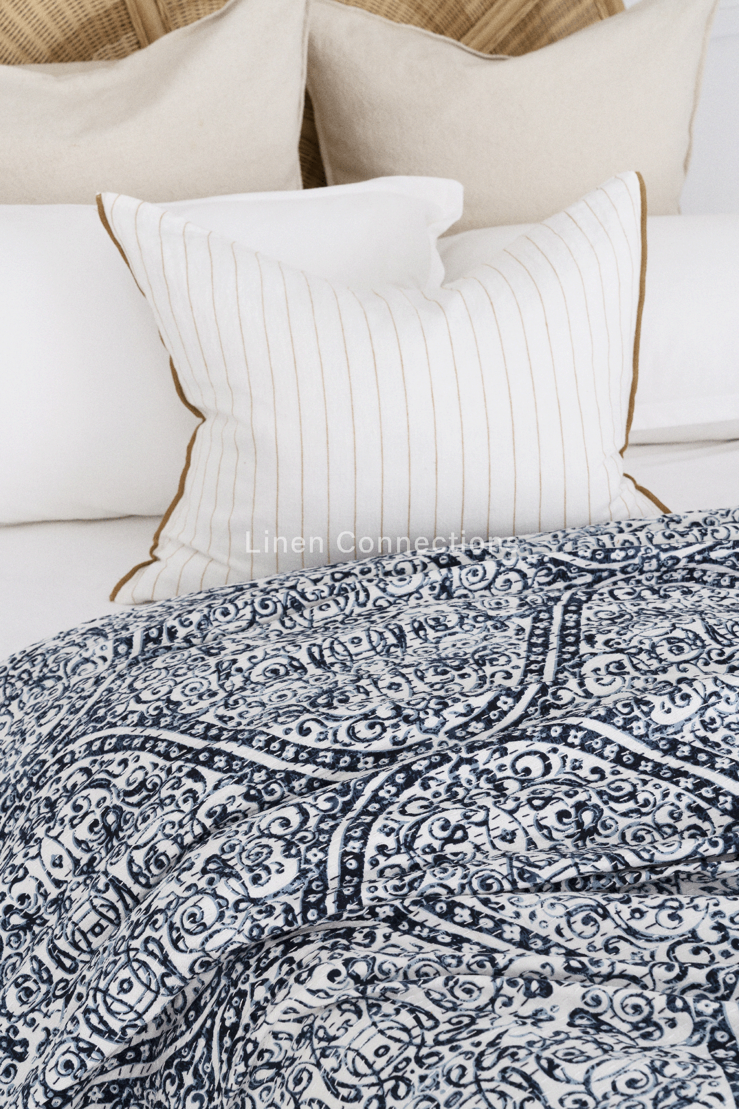 Linen Connections Indian Kantha Quilt - Blue Stone
