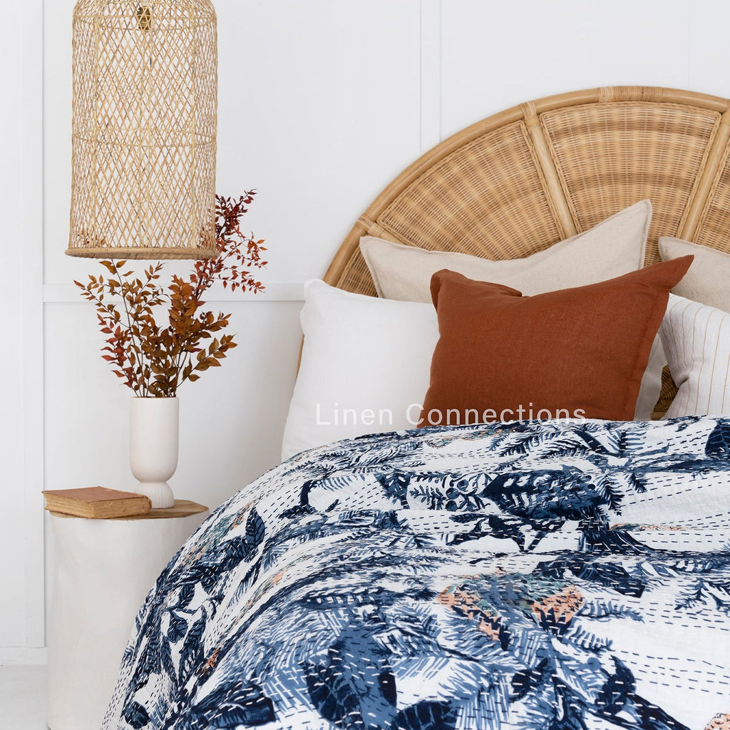 Linen Connections Indian Kantha Quilt - Blue Owl