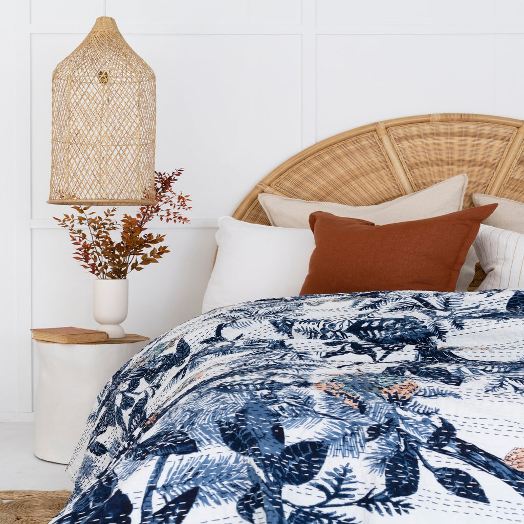 Linen Connections Indian Kantha Quilt - Blue Owl