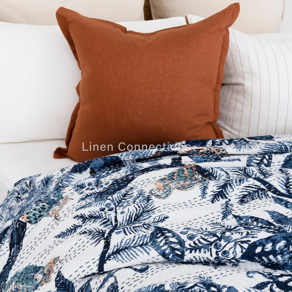 Linen Connections Indian Kantha Quilt - Blue Owl