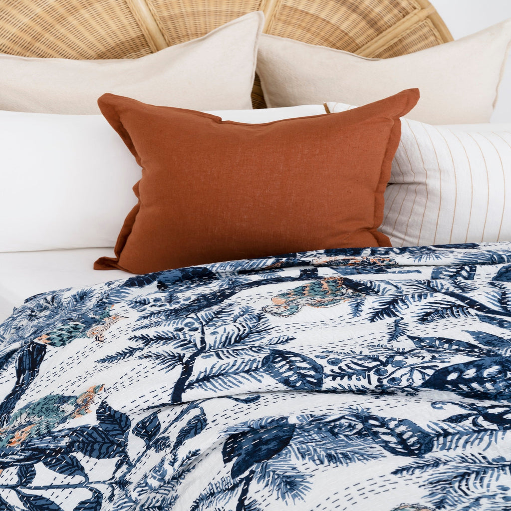 Linen Connections Indian Kantha Quilt - Blue Owl