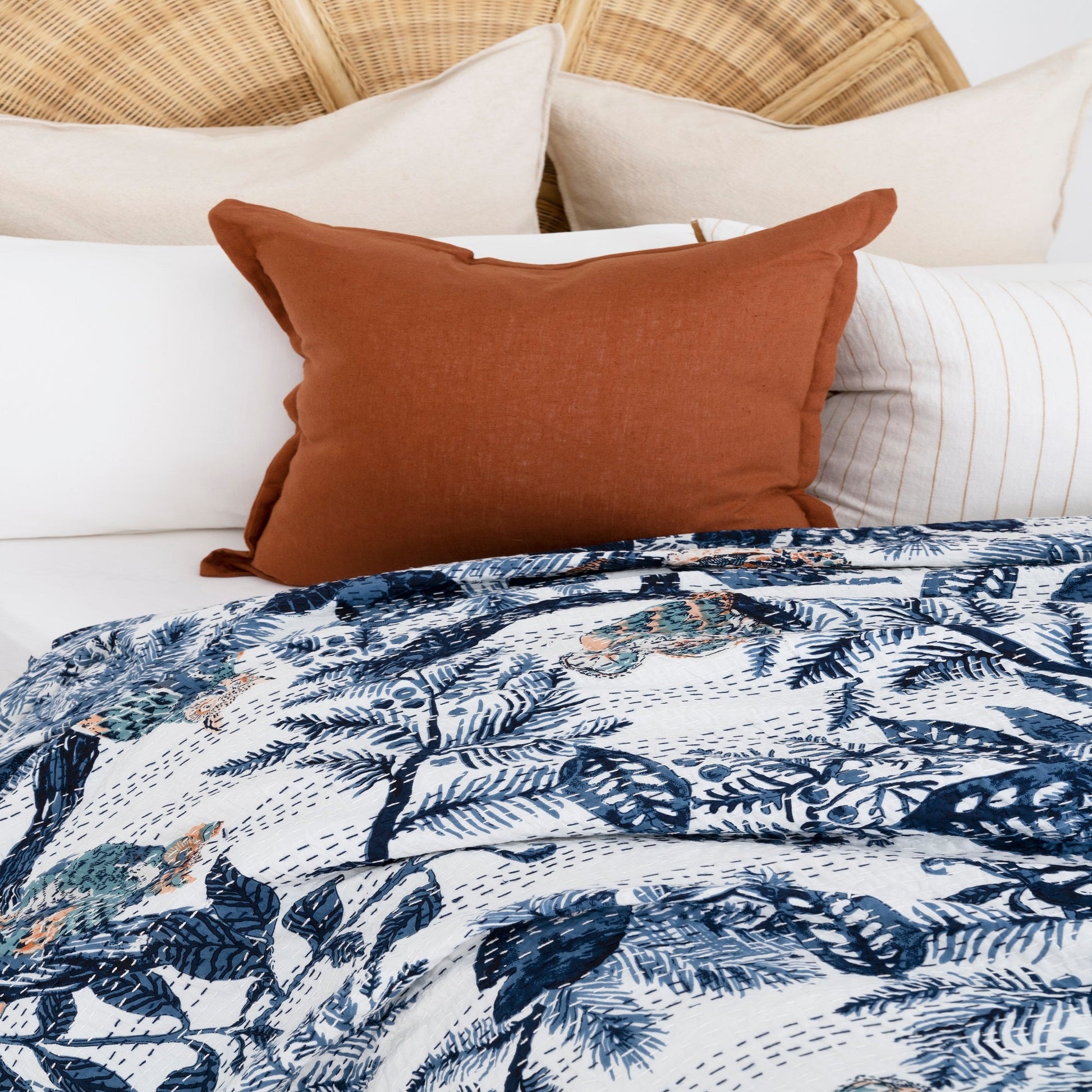 Linen Connections Indian Kantha Quilt - Blue Owl