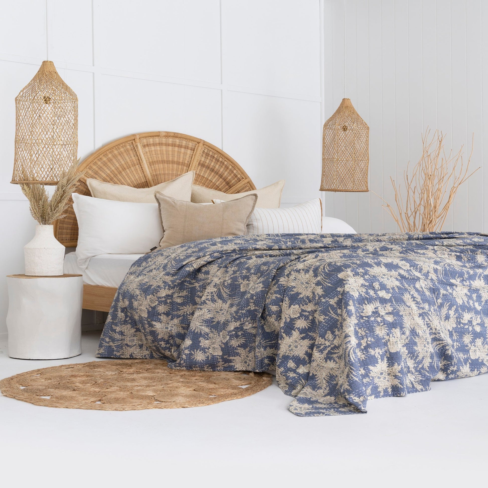 Linen Connections Indian Kantha Quilt - Blue Serene