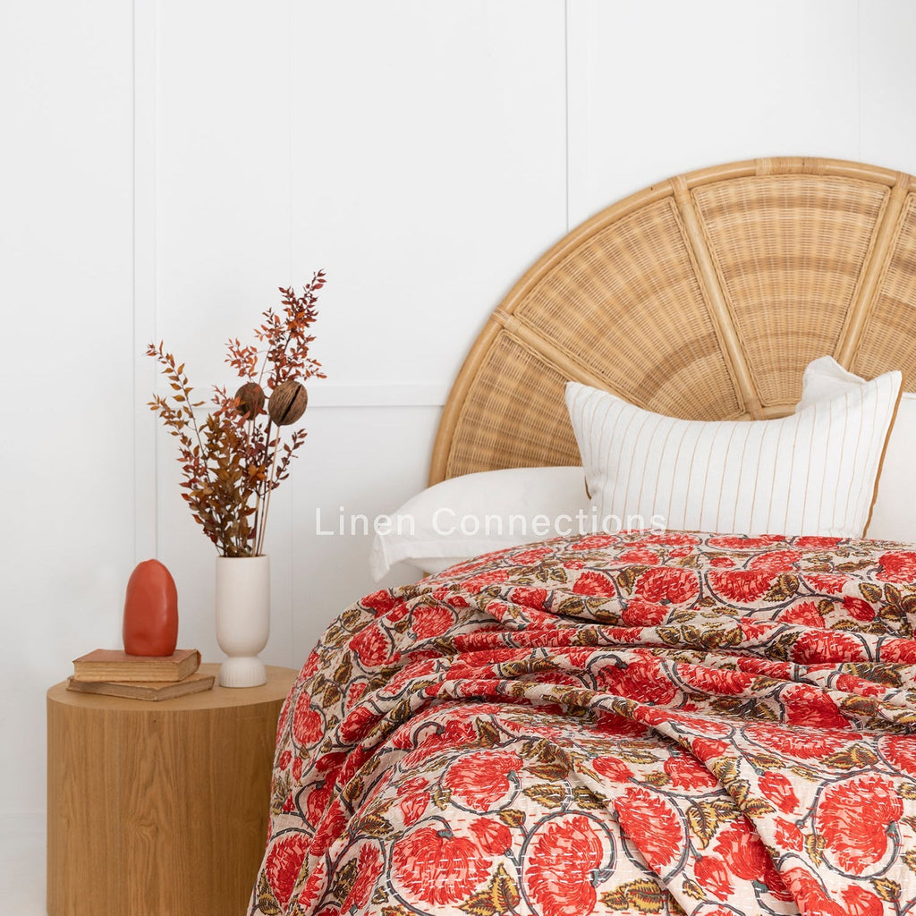 Linen Connections Indian Kantha Quilt - Red Blossom