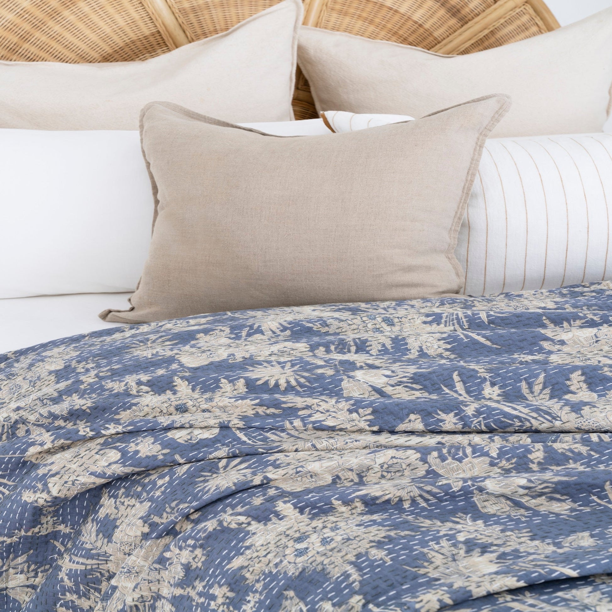 Linen Connections Indian Kantha Quilt - Blue Serene