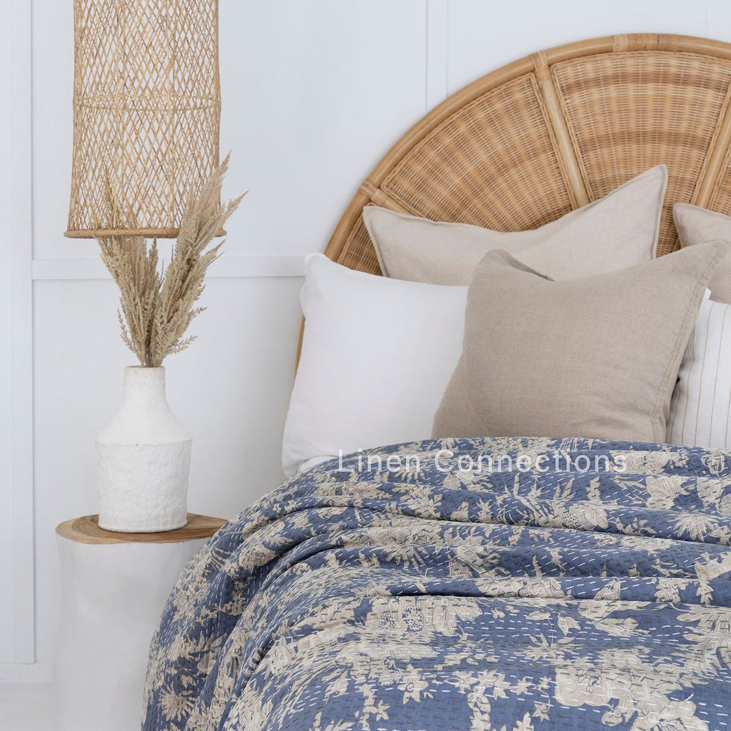 Linen Connections Indian Kantha Quilt - Pale Azure