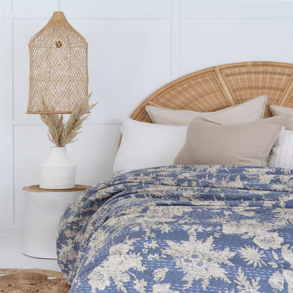 Linen Connections Indian Kantha Quilt - Blue Serene