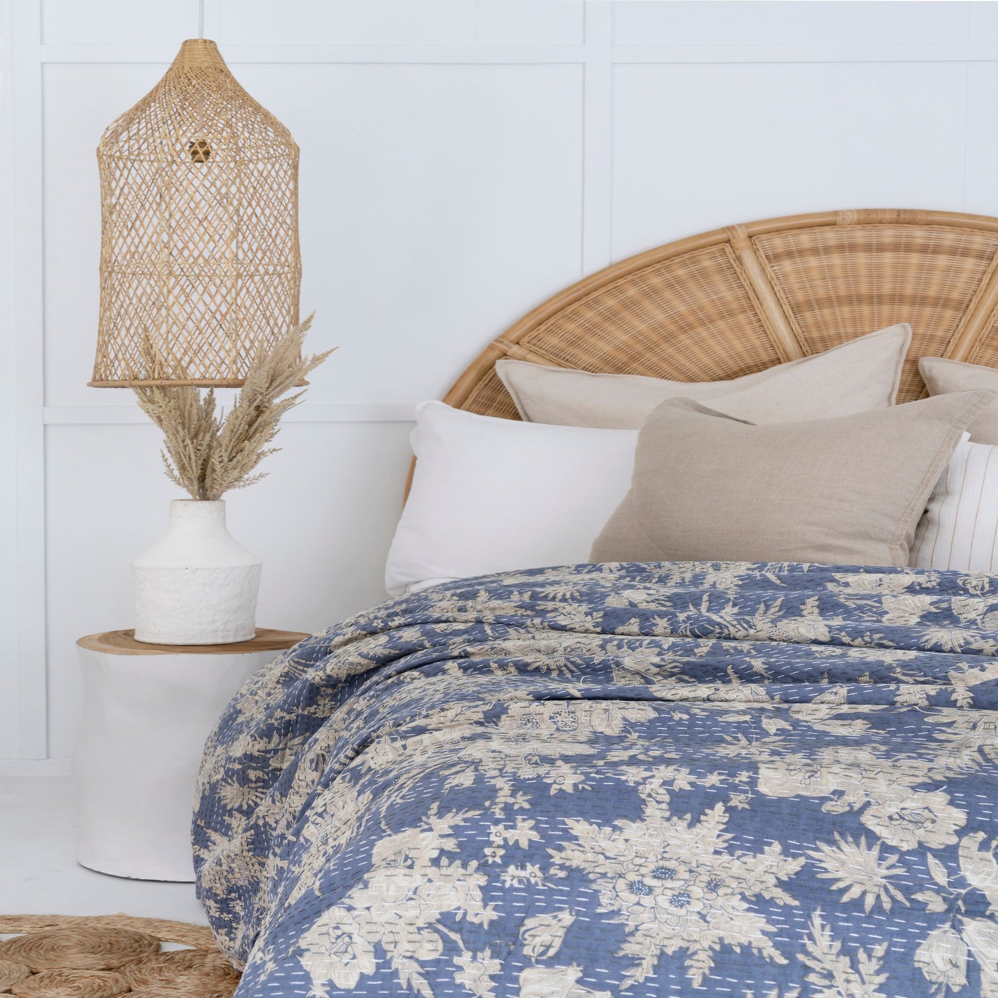 Linen Connections Indian Kantha Quilt - Blue Serene