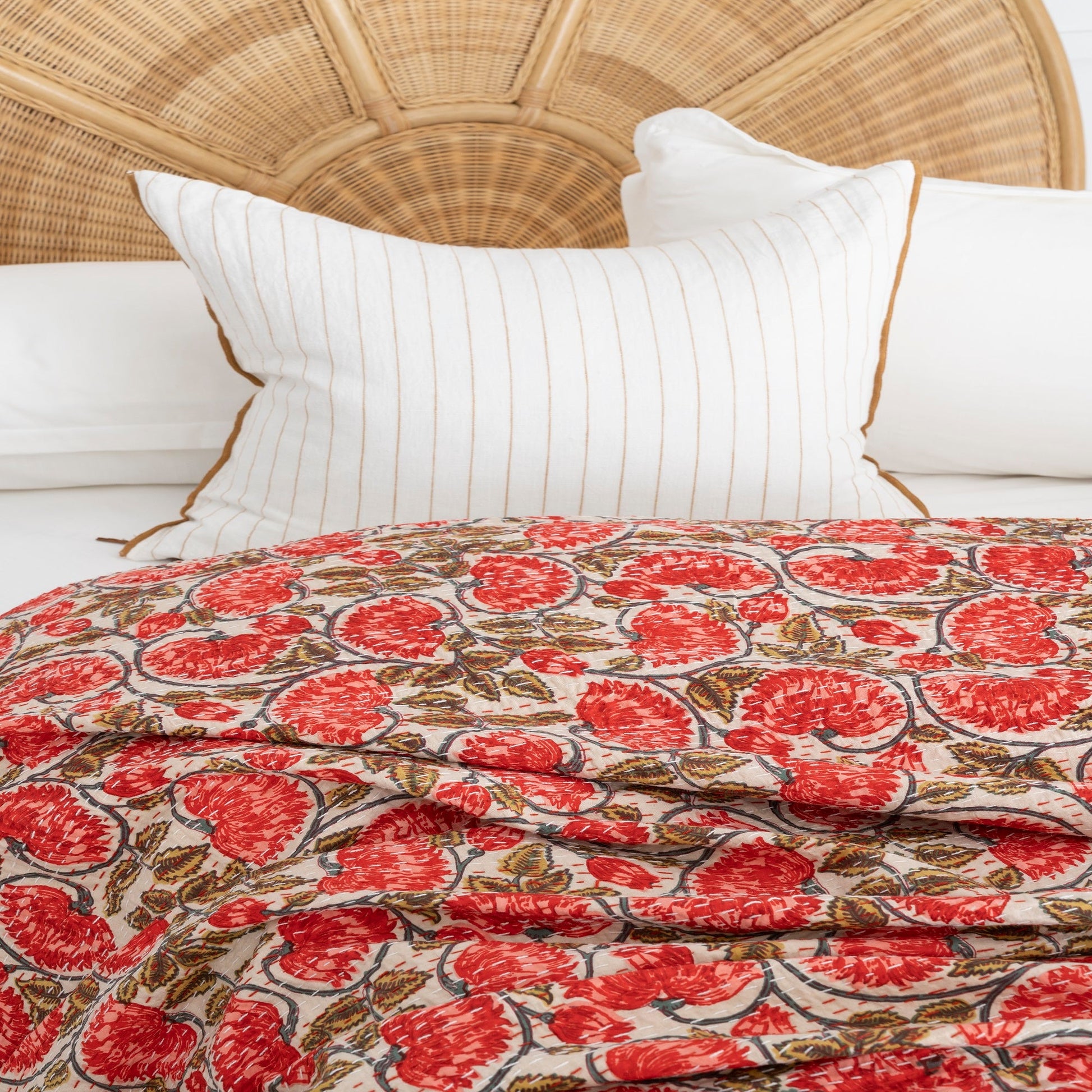 Linen Connections Indian Kantha Quilt - Red Chic