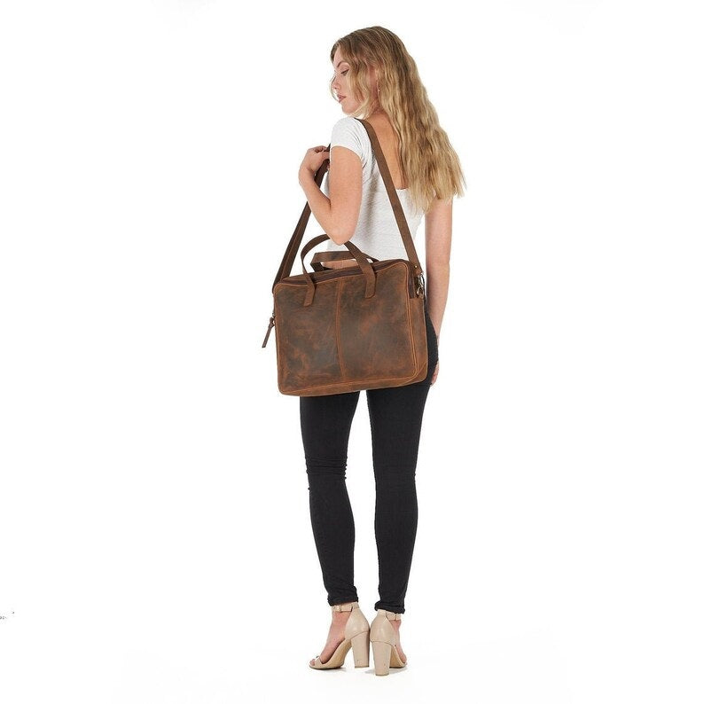 Leather Bag, Laptop Briefcase - Rustic Full Grain