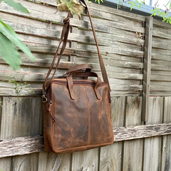 Leather Bag, Laptop Briefcase - Rustic Full Grain