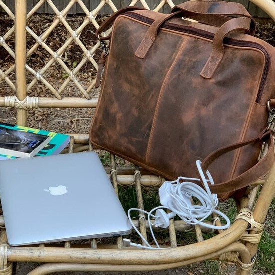 Leather Bag, Laptop Briefcase - Rustic Full Grain